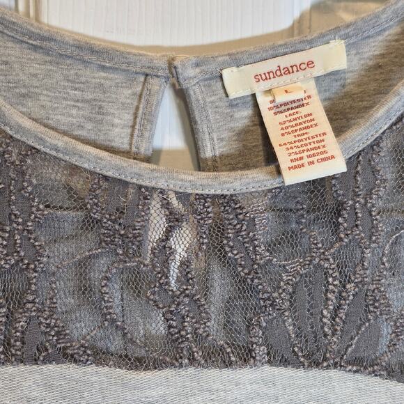 Sundance Manette Lace Sleeve Midi Dress Sz Large Light Gray Stretchy Knit Boho - Picture 16 of 16